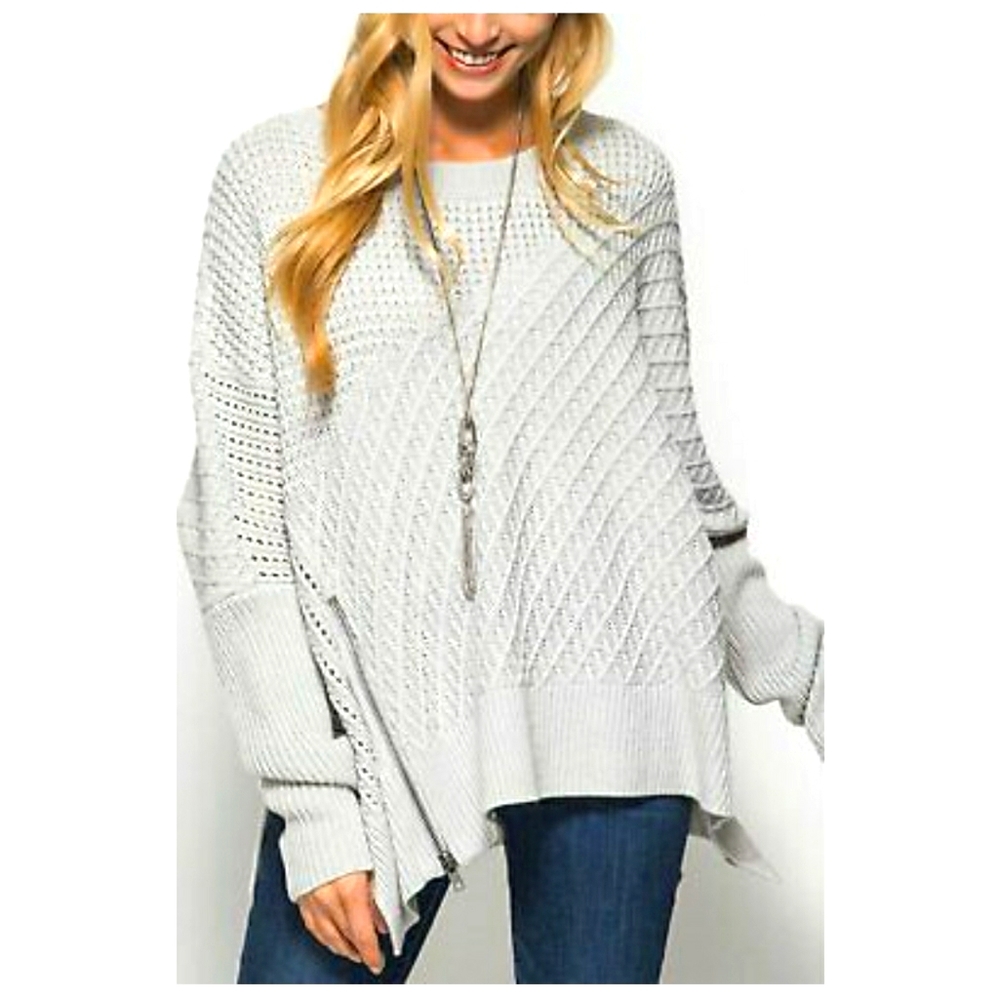 Oversized Knit Sweater with Front Zipper Detail - Picture 2 of 5